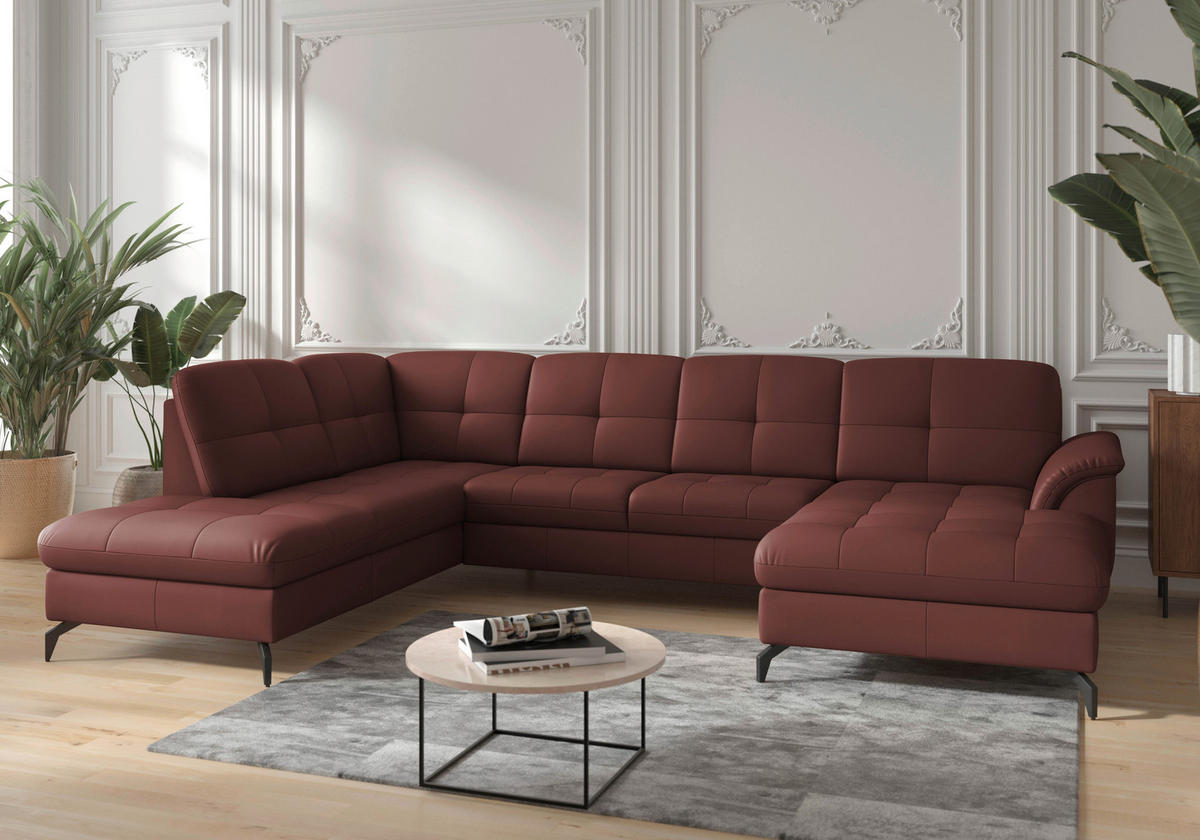 WOHNLANDSCHAFT Rotbraun Echtleder  - Rotbraun/Schwarz, MODERN, Leder/Metall (212/319/164cm) - Sit & More