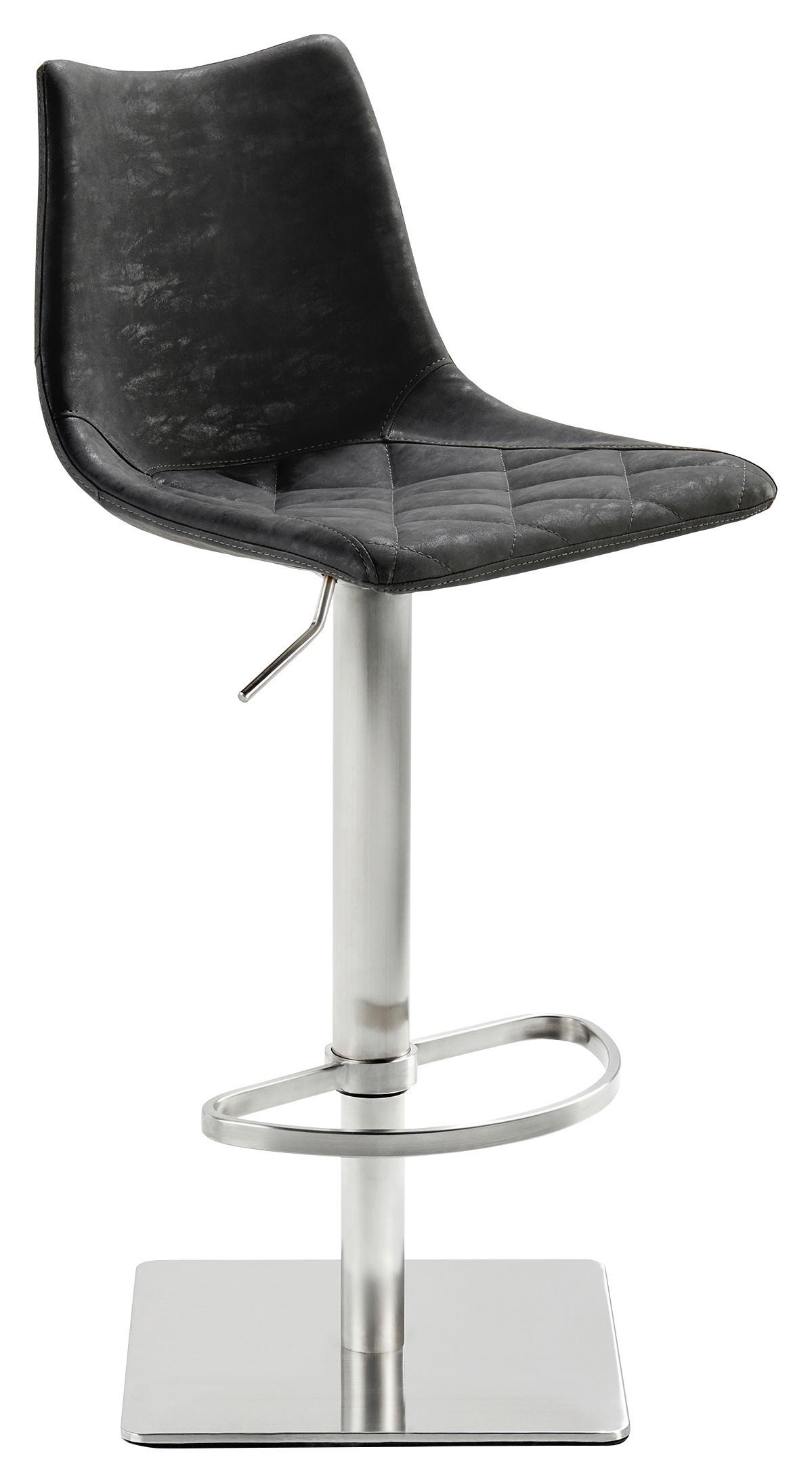 BARHOCKER Lederlook Schwarz Edelstahl Buche Schichtholz Sitzfläche 360° drehbar, abwischbar  - Edelstahlfarben/Schwarz, KONVENTIONELL, Holz/Textil (43/85-110/50cm) - Livetastic