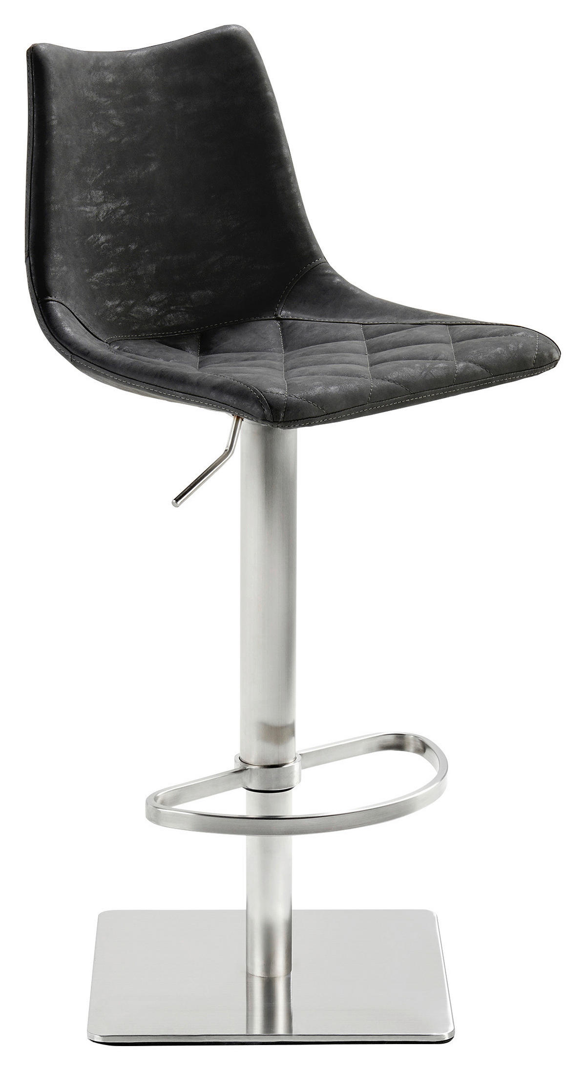 BARHOCKER Lederlook Schwarz Edelstahl Sitzfläche 360° drehbar, abwischbar  - Edelstahlfarben/Schwarz, Design, Textil/Metall (43/85-110/46cm) - Novel