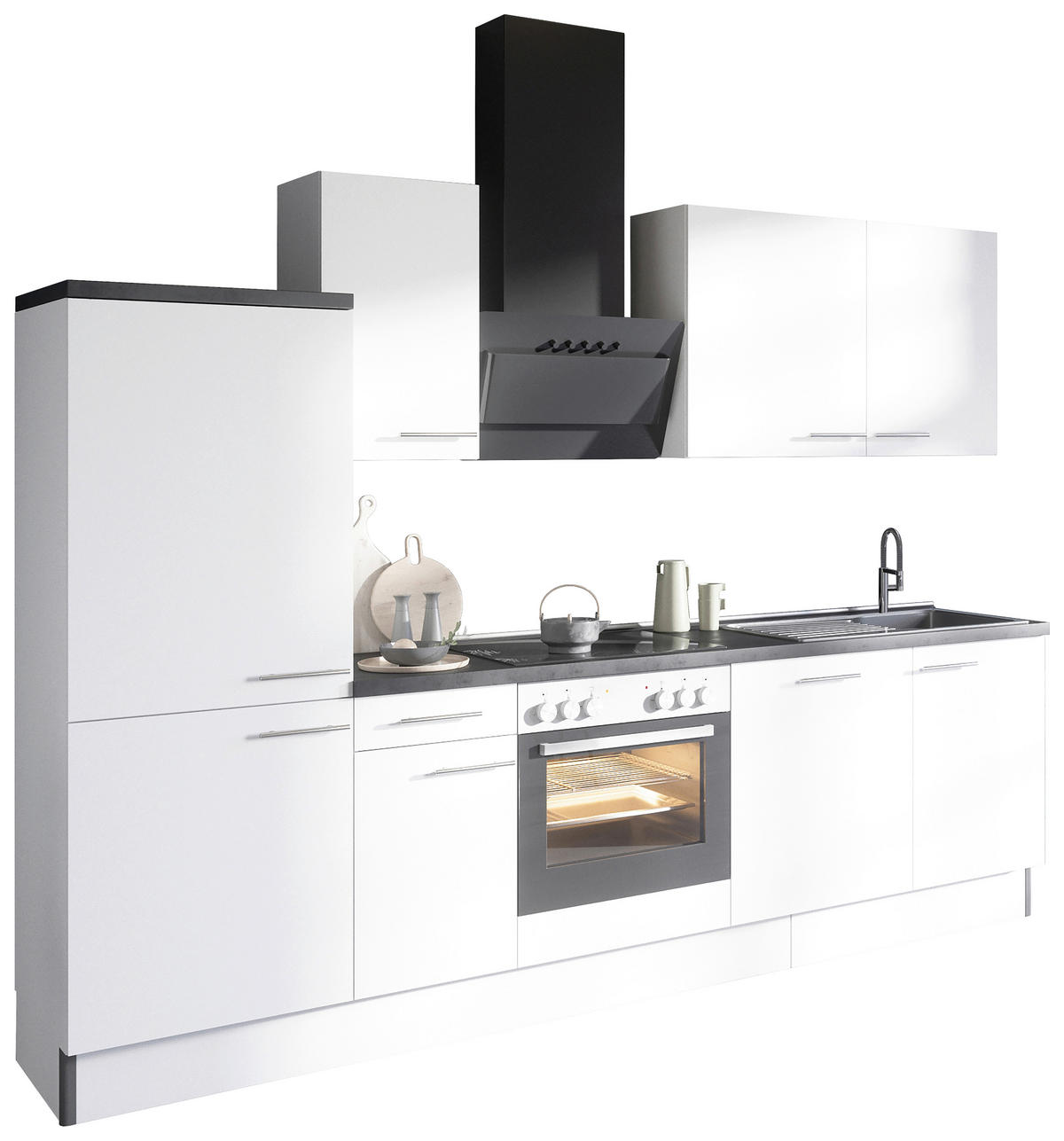 KÜCHENBLOCK 270 cm   in Weiß  - Edelstahlfarben/Anthrazit, Basics, Holzwerkstoff/Metall (270cm) - Optifit