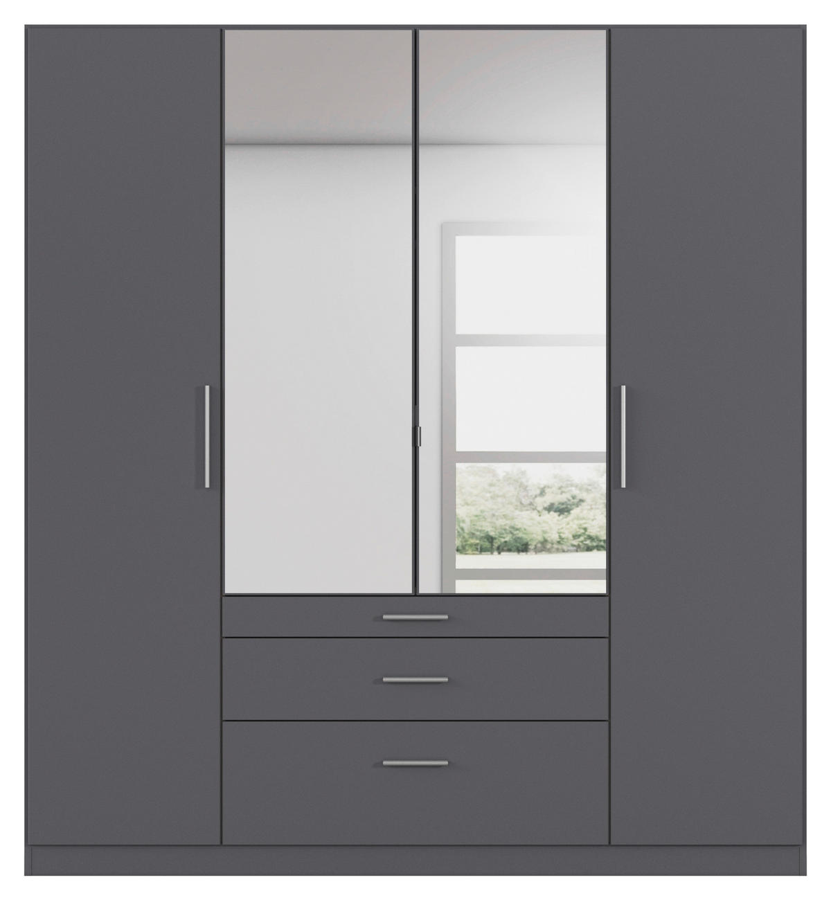 DREHTÜRENSCHRANK 181/197/54 cm,  in Grau, 4-türig  - Alufarben/Grau, KONVENTIONELL, Glas/Holzwerkstoff (181/197/54cm) - home24