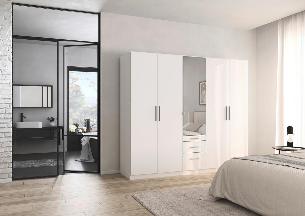 DREHTÜRENSCHRANK 226/197/54 cm,  in Weiß, 5-türig  - Alufarben/Weiß, KONVENTIONELL, Glas/Holzwerkstoff (226/197/54cm) - home24