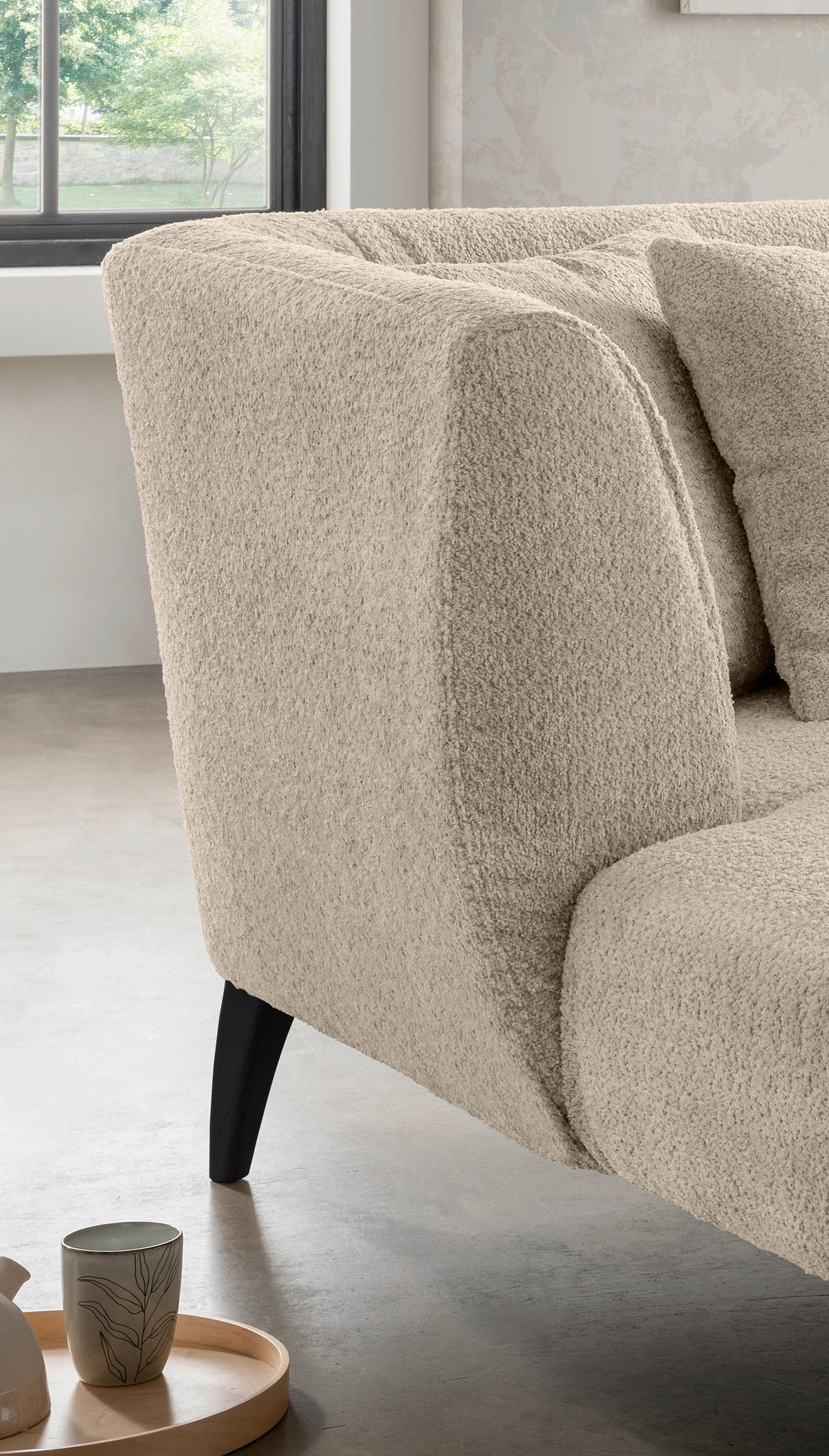 XXL-SESSEL Bouclé Beige    - Beige/Schwarz, MODERN, Holz/Textil (108/84/155cm) - MID.YOU