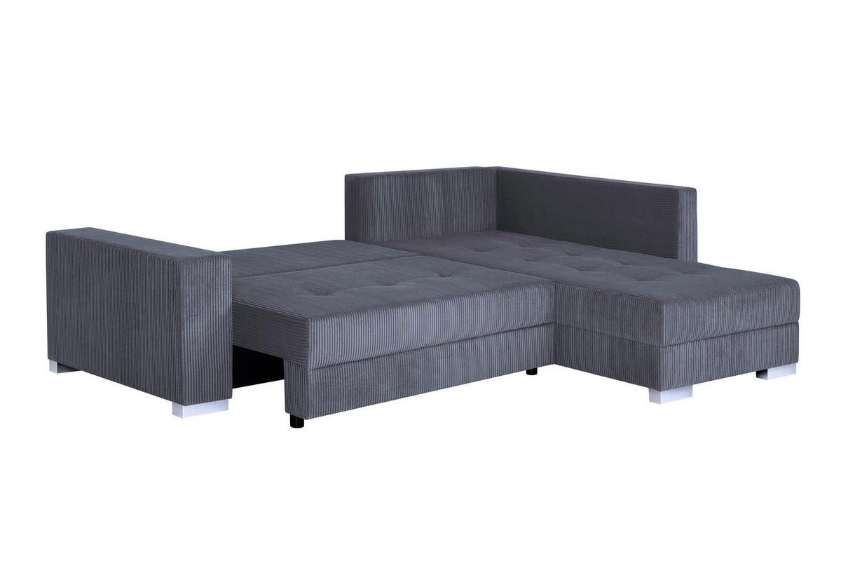 ECKSOFA Dunkelgrau Cord  - Chromfarben/Dunkelgrau, Design, Kunststoff/Textil (260/218cm) - P & B