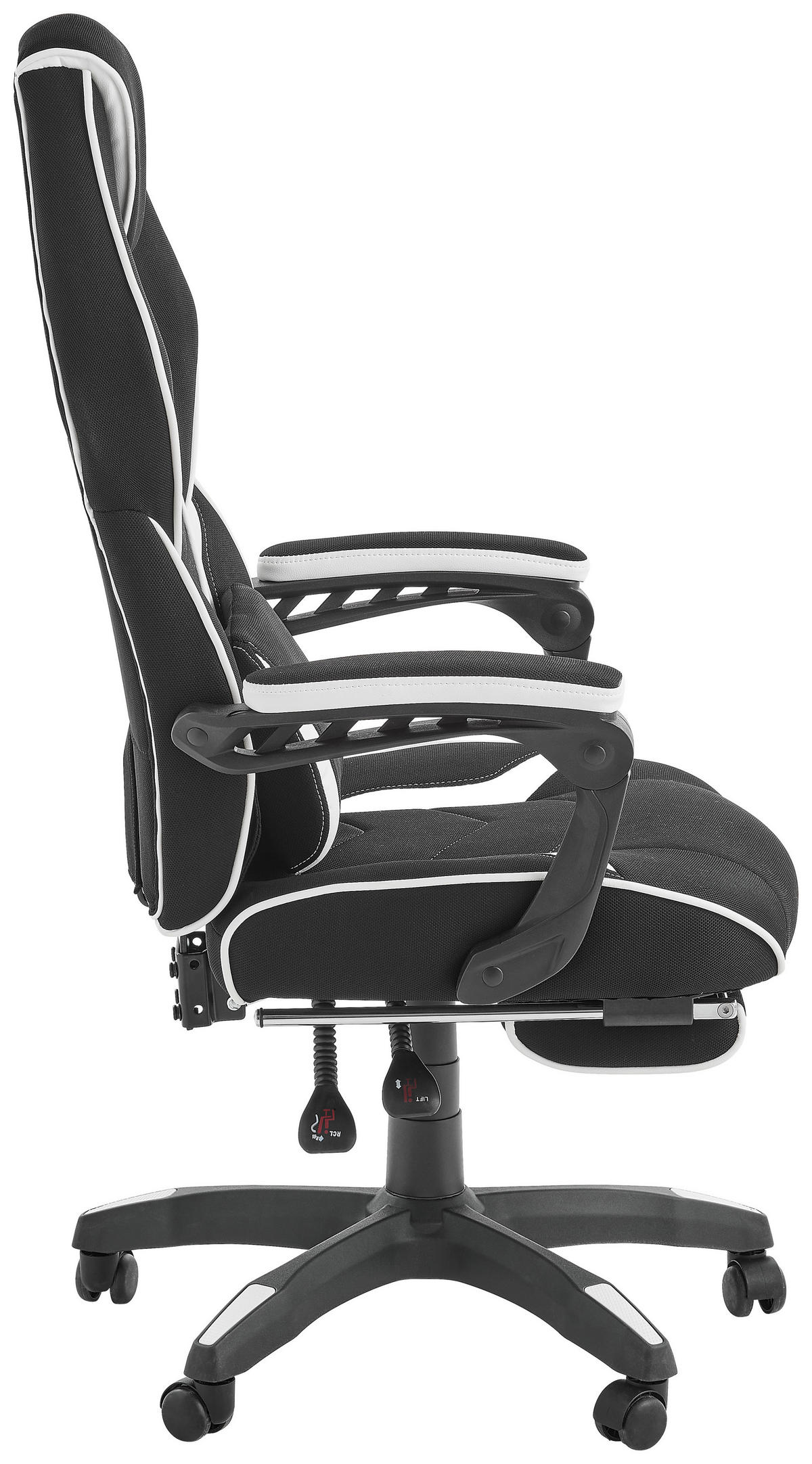 GAMINGSTUHL  in Lederlook, Mikrofaser, Vliesstoff Schwarz, Weiß  - Schwarz/Weiß, Design, Kunststoff/Textil (65/114/67cm) - Novel