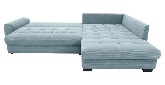 ECKSOFA Blaugrau Cord Rückenkissen, Armlehnenkissen, Bettkasten, Schlaffunktion, Rücken echt, Liegefläche im Originalstoff  - Blaugrau/Schwarz, KONVENTIONELL, Kunststoff/Textil (304/212cm) - Carryhome