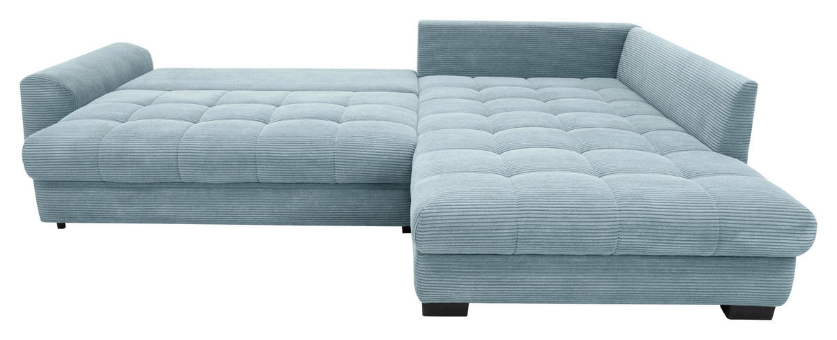 ECKSOFA Blaugrau Cord Rückenkissen, Armlehnenkissen, Bettkasten, Schlaffunktion, Rücken echt, Liegefläche im Originalstoff  - Blaugrau/Schwarz, KONVENTIONELL, Kunststoff/Textil (304/212cm) - Carryhome