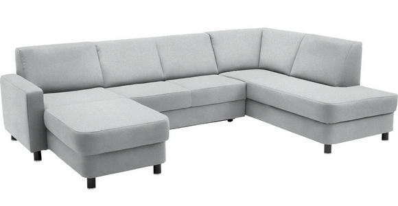 WOHNLANDSCHAFT  in Webstoff Hellgrau  - Hellgrau/Schwarz, Design, Holz/Textil (165/296/198cm) - Xora