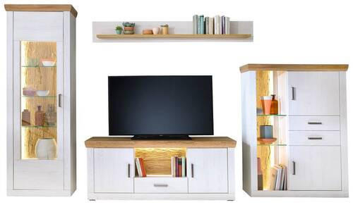 WOHNWAND  in Eichefarben, Pinienfarben  351/205/50 cm  - Eichefarben/Graphitfarben, Design, Glas/Holzwerkstoff (351/205/50cm) - MID.YOU