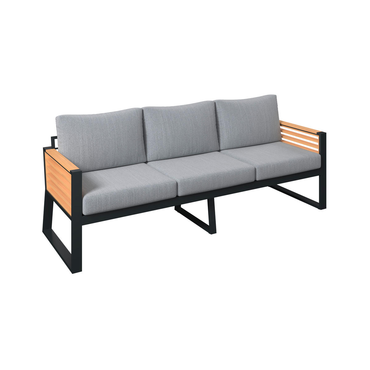 LOUNGEGARNITUR 4-teilig   207/76/85 cm Teakholz Aluminium  - Schwarz/Teakfarben, MODERN, Holz/Textil (207/76/85cm) - Ambia Garden