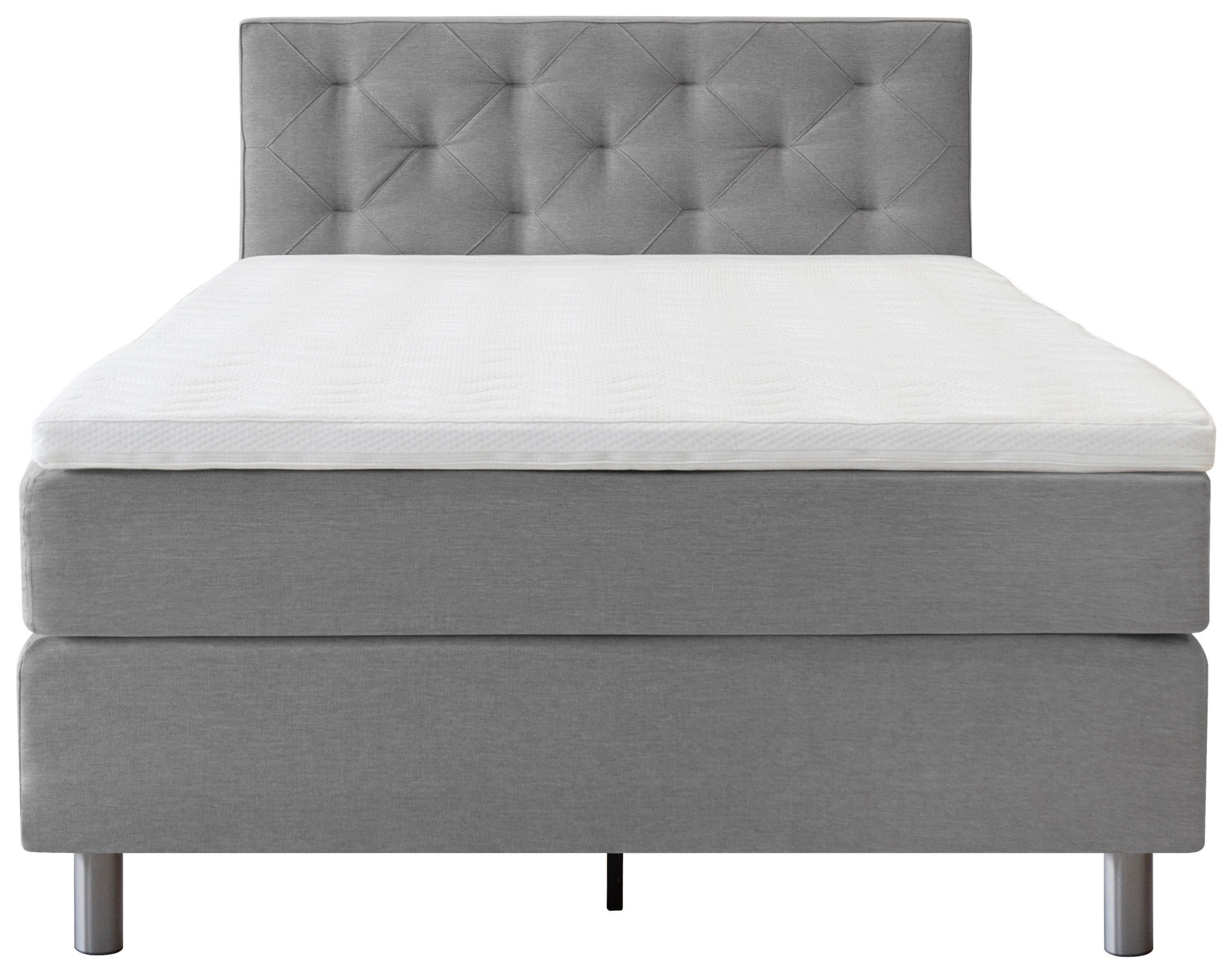 BOXSPRINGBETT 120/200 cm  in Hellgrau  - Hellgrau/Alufarben, KONVENTIONELL, Textil/Metall (120/200cm) - Welnova