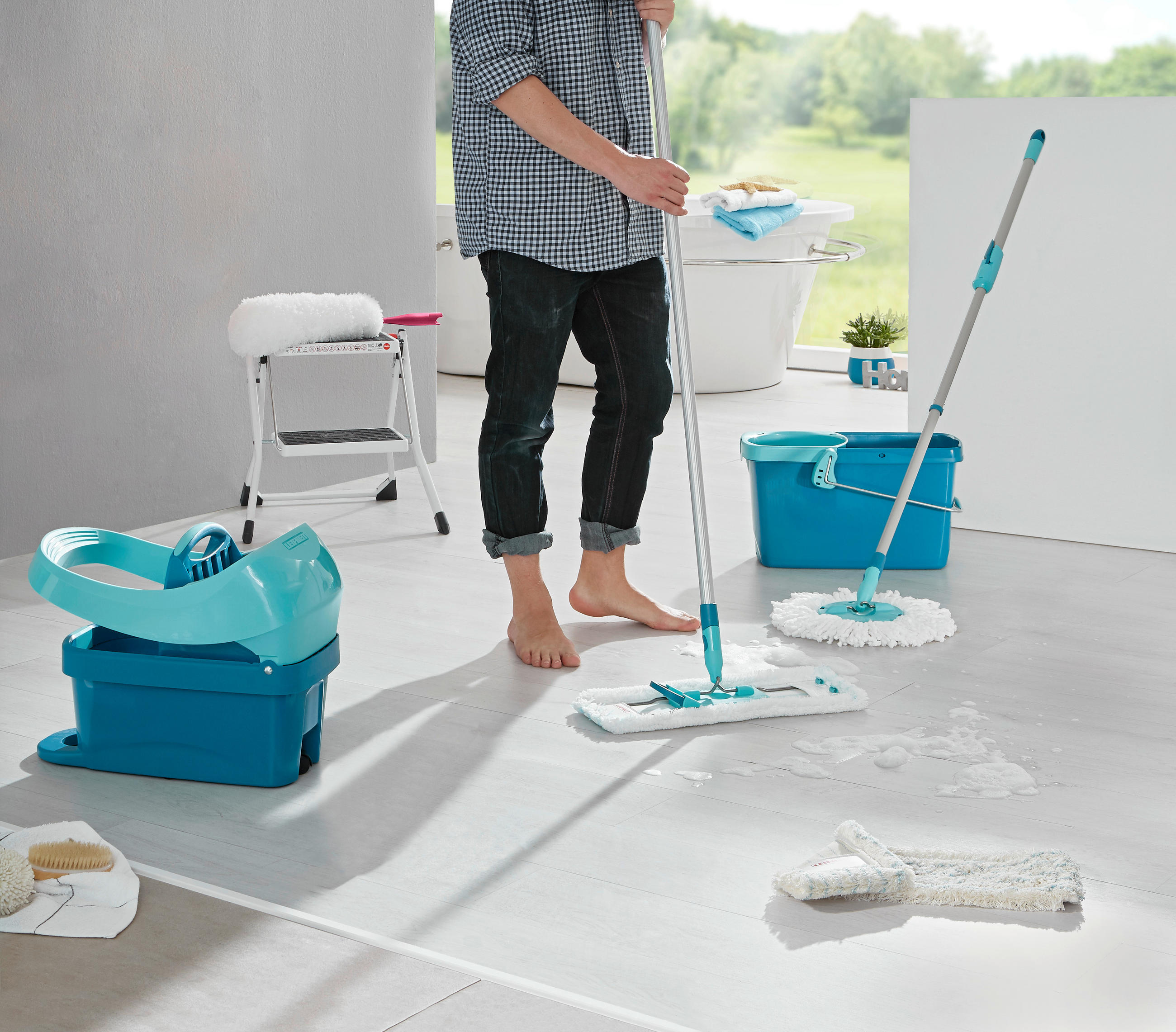 BODENWISCHER PROFI MICRO DUO XL  - Weiß/Grün, Basics, Kunststoff/Textil - Leifheit