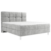 BOXBETT 140/200 cm,  in Hellgrau, gepolstertes Kopfteil, Bettkasten, Topper, H3 = fest  - Chromfarben/Hellgrau, Design, Holz/Holzwerkstoff (140/200cm) - Esposa