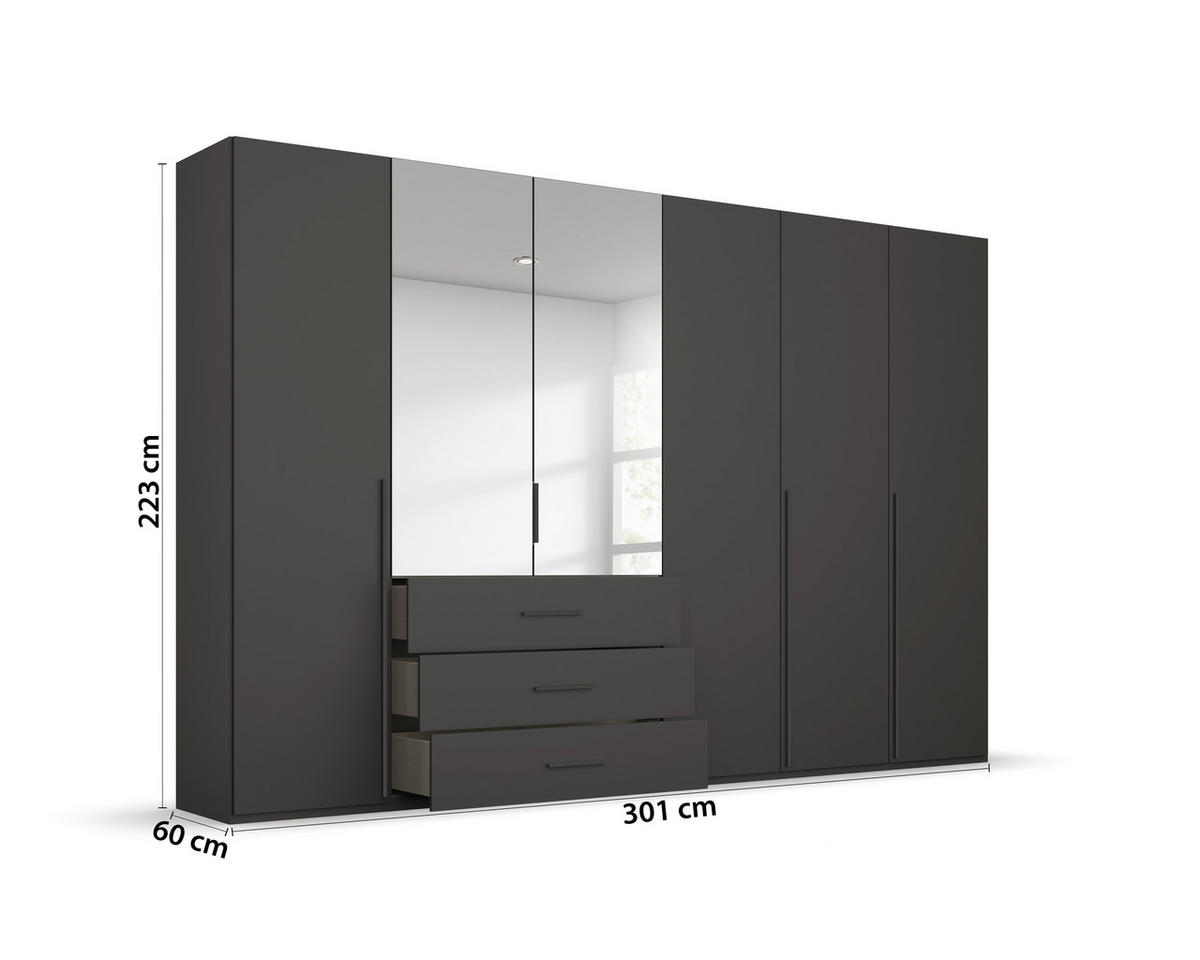 DREHTÜRENSCHRANK 301/223/60 cm,  in Graphitfarben, 6-türig  - Graphitfarben, Design, Glas/Holzwerkstoff (301/223/60cm) - home24
