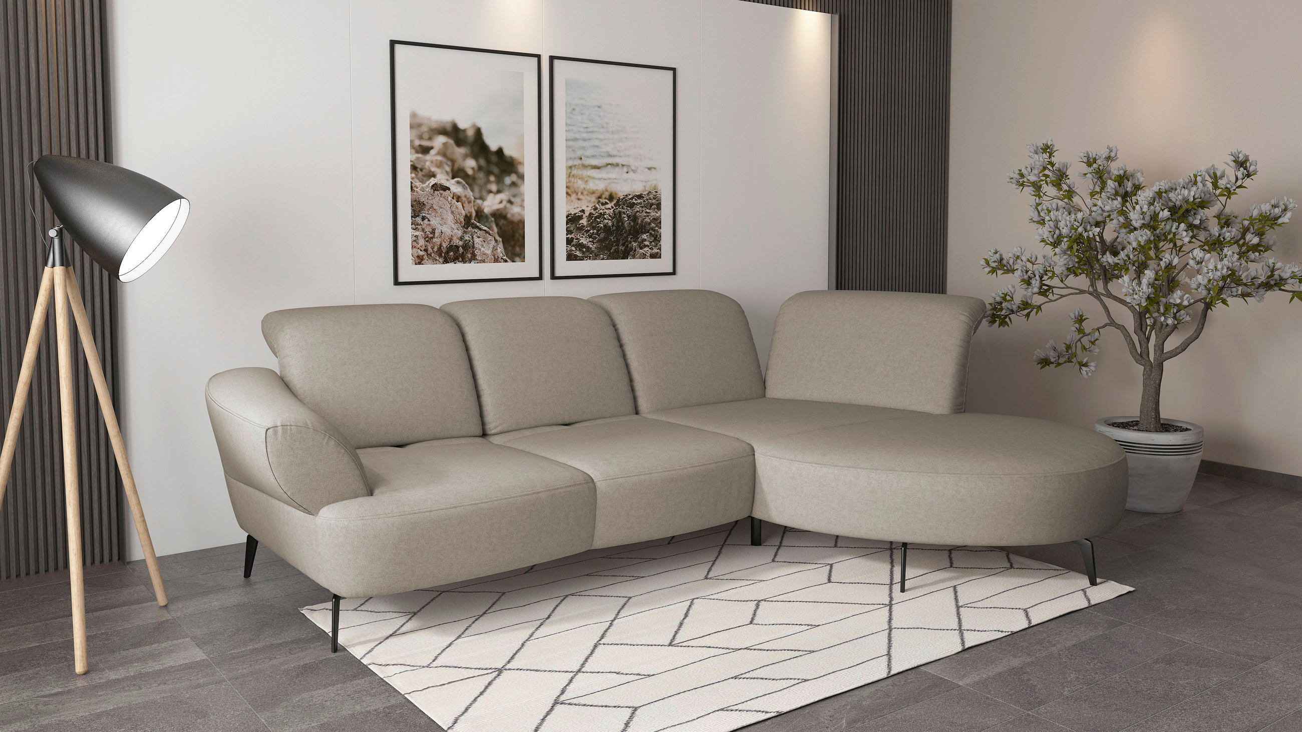 ECKSOFA in Flachgewebe Taupe  - Taupe/Schwarz, Modern, Textil/Metall (313/208cm) - Sit & More