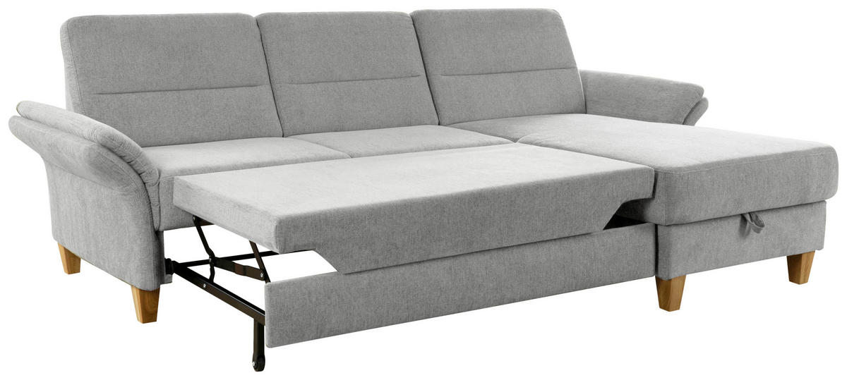 ECKSOFA in Flachgewebe Hellgrau  - Eichefarben/Hellgrau, Konventionell, Holz/Textil (252/162cm) - Sit & More
