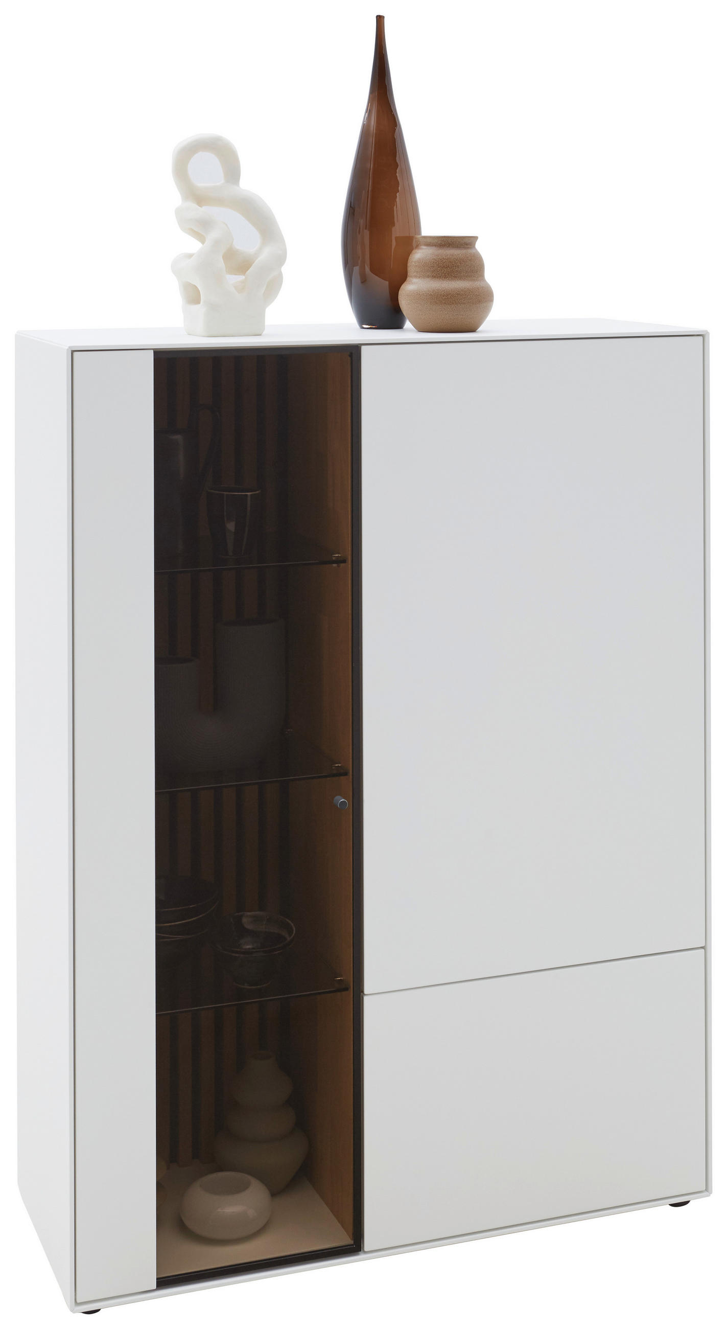 HIGHBOARD Weiss, Eichefarben  103/138/39 cm  - Weiss/Eichefarben, Design, Glas/Holz (103/138/39cm) - Johann Jakob