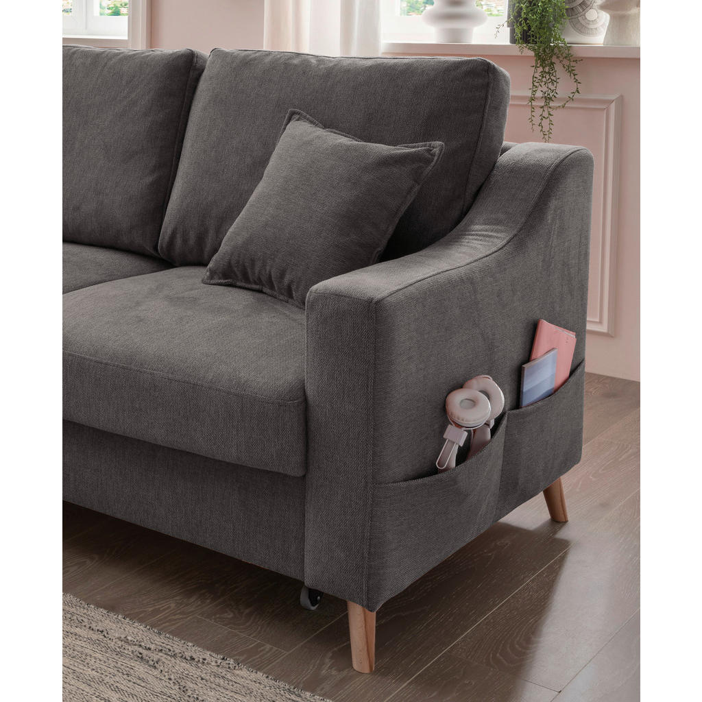 Thumbnail - P & B Ecksofa, Anthrazit, Textil, Buche, massiv, Struktur, 4-Sitzer, Füllung: Schaumstoff, Ottomane links, L-Form, 228x1...