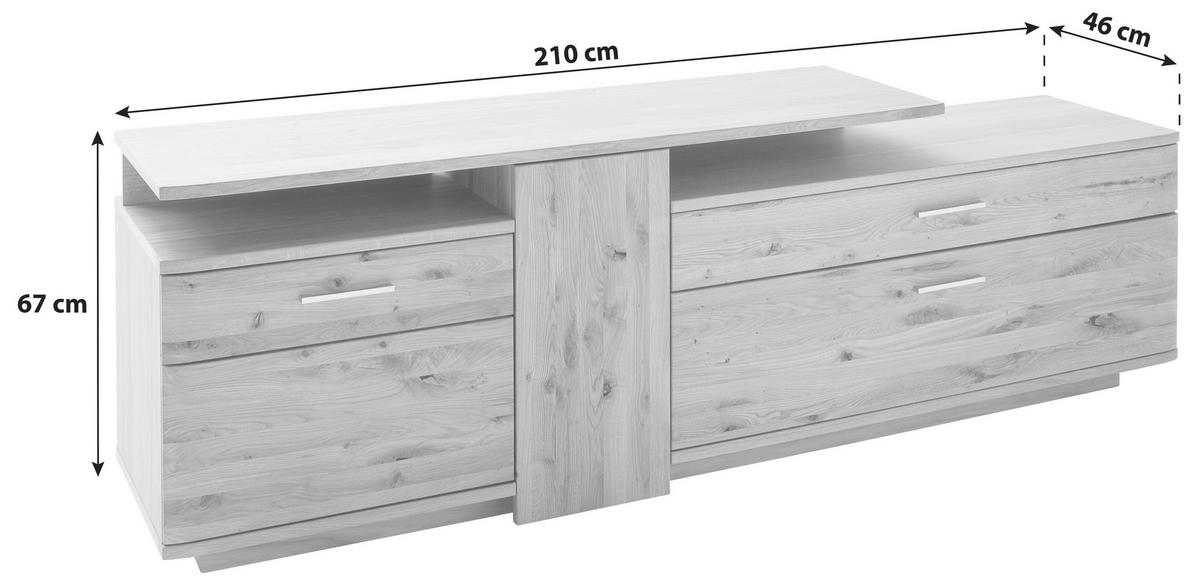 NÍZKA KOMODA, sukový dub, farba duba, 210/67/46 cm - farba duba/niklová, Design, kov/drevo (210/67/46cm) - Livetastic