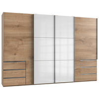 SCHWEBETÜRENSCHRANK 350/236/65 cm 4-türig Weiß, Eichefarben  - Chromfarben/Eichefarben, MODERN, Holzwerkstoff (350/236/65cm) - MID.YOU
