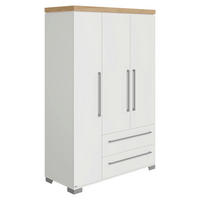 BABYKLEIDERSCHRANK Kira Eiche Nebraska/Kreideweiß Weiß, Eichefarben  - Eichefarben/Silberfarben, Basics, Holzwerkstoff/Metall (135,3/205,9/55,6cm) - Paidi