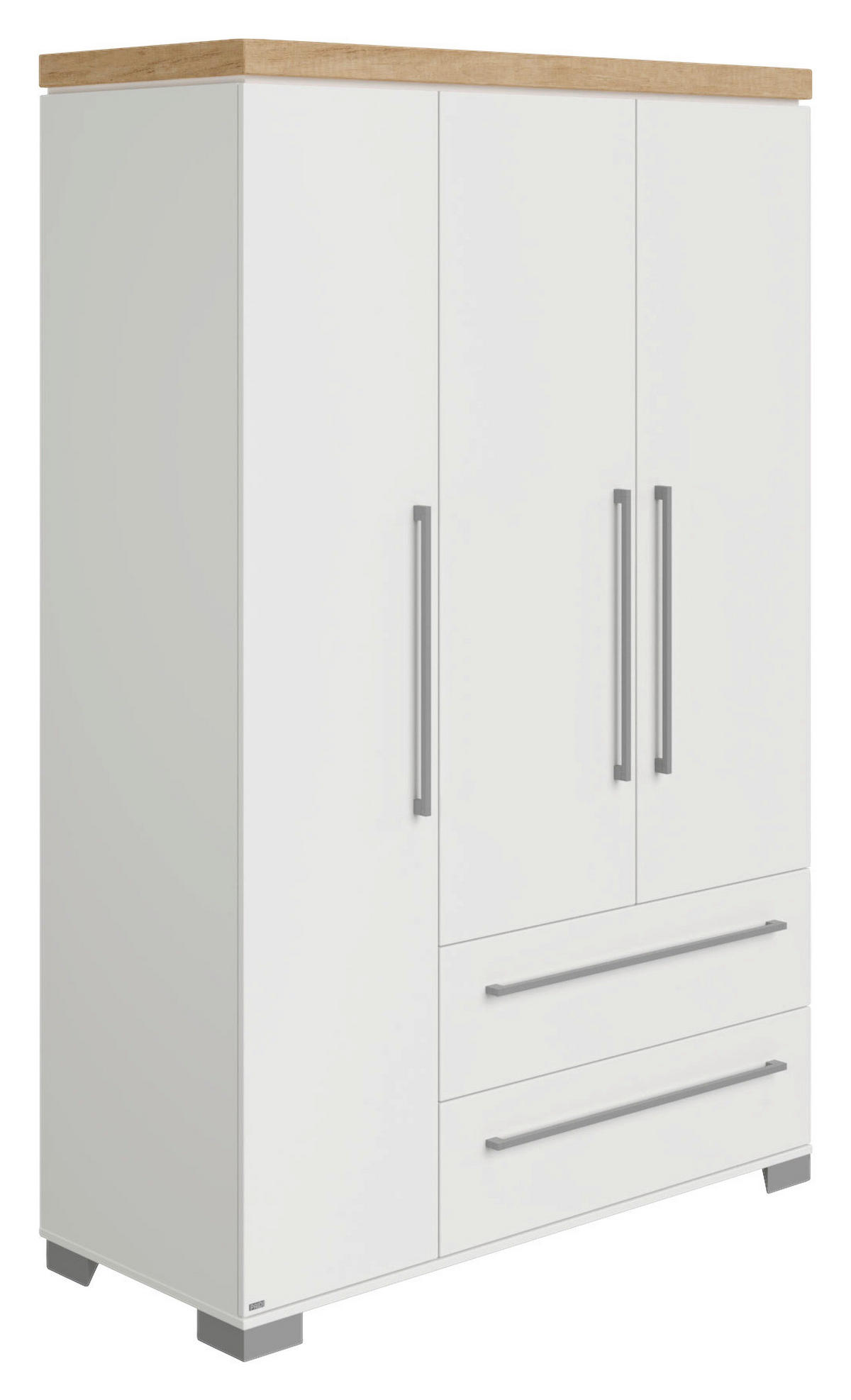 BABYKLEIDERSCHRANK Kira Eiche Nebraska/Kreideweiß Weiß, Eichefarben  - Eichefarben/Silberfarben, Basics, Holzwerkstoff/Metall (135,3/205,9/55,6cm) - Paidi