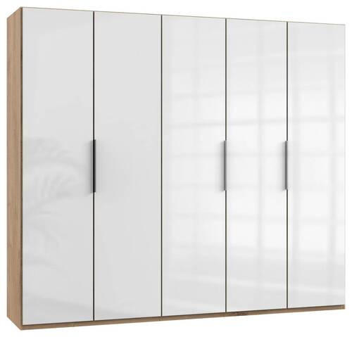 DREHTÜRENSCHRANK 250/216/58 cm 5-türig Eichefarben, Weiß Hochglanz  - Chromfarben/Weiß Hochglanz, MODERN, Holzwerkstoff (250/216/58cm) - MID.YOU