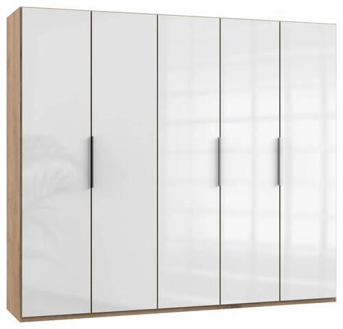 DREHTÜRENSCHRANK  in Eichefarben, Weiß Hochglanz  - Chromfarben/Eichefarben, MODERN, Holzwerkstoff (250/216/58cm) - MID.YOU