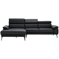ECKSOFA in Echtleder Schwarz  187/295 cm  - Schwarz, Design, Leder/Metall (187/295cm) - Novel