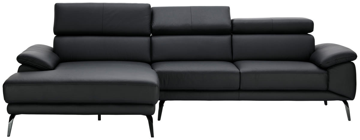 ECKSOFA in Echtleder Schwarz  187/295 cm  - Schwarz, Design, Leder/Metall (187/295cm) - Novel