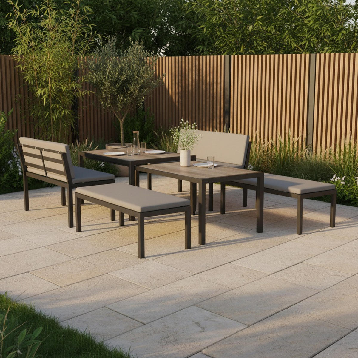 GARTENSET 5-teilig Webstoff Aluminium 5-teilig  - Anthrazit/Hellgrau, MODERN, Kunststoff/Textil - Ambia Garden