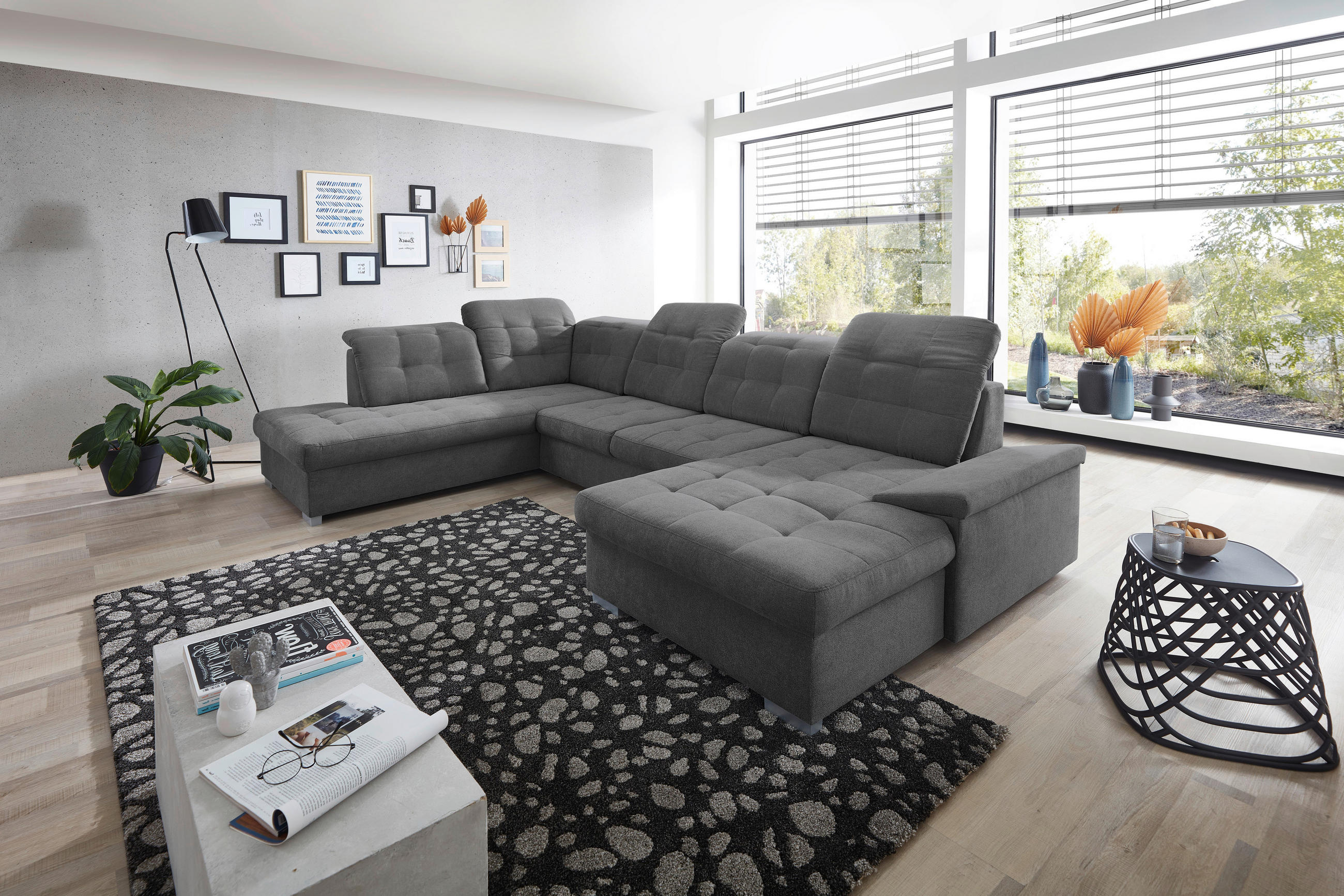 WOHNLANDSCHAFT Anthrazit Mikrofaser  - Chromfarben/Anthrazit, Design, Kunststoff/Textil (212/330/169cm) - Livetastic