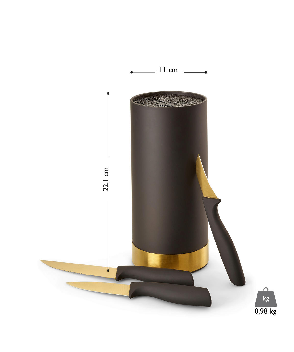 MESSERBLOCK 4-teilig  - Goldfarben/Schwarz, Basics, Kunststoff (11/22cm) - Echtwerk