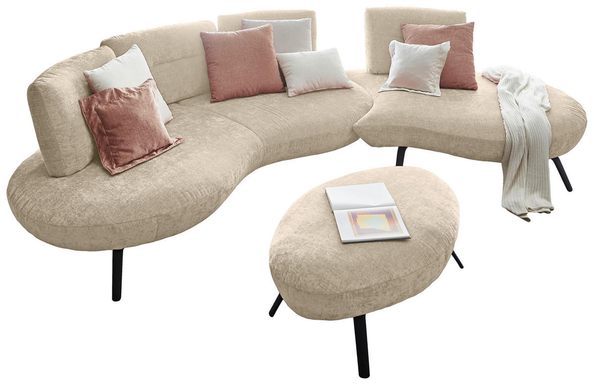 BIGSOFA Flachgewebe Creme  - Creme/Schwarz, Design, Textil/Metall (456/93/138cm) - Moderano