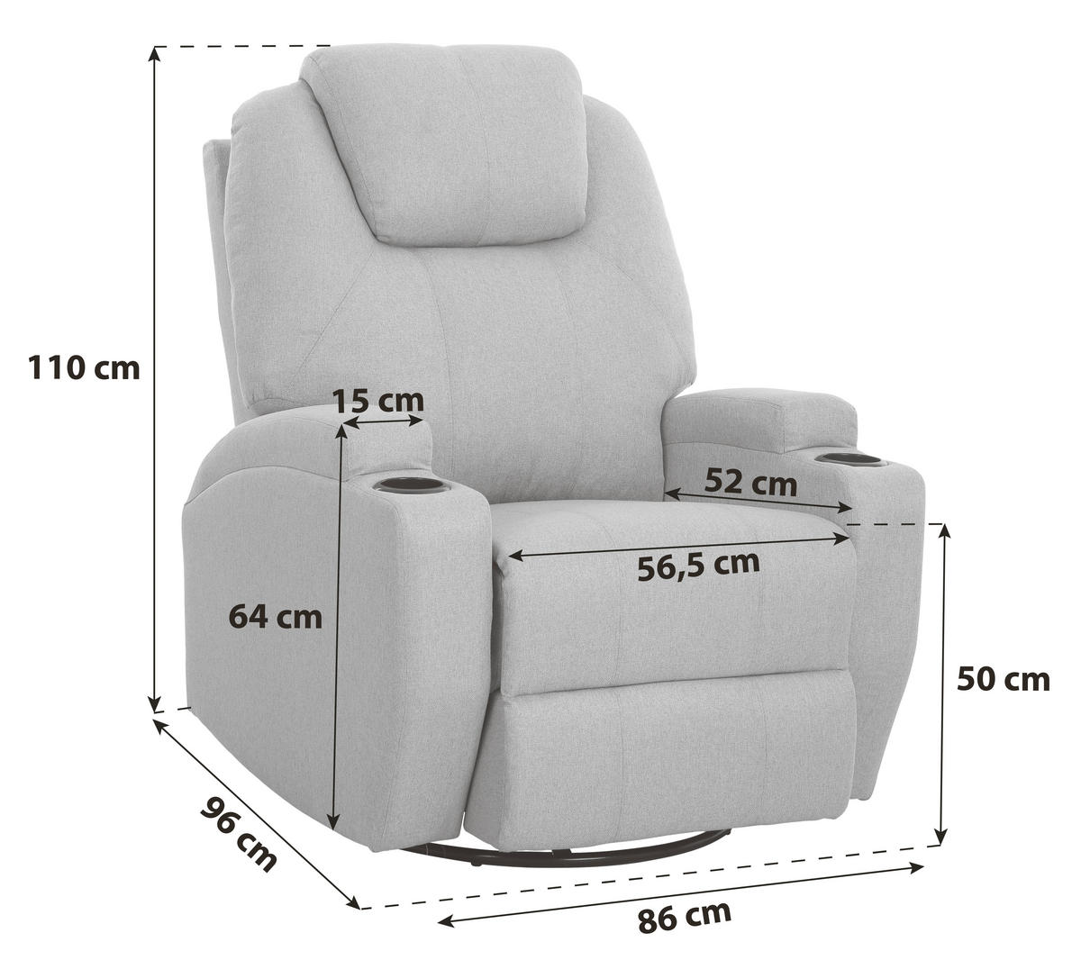 MASSAGESESSEL  mit Lederlook Schwarz Relaxfunktion, Massagefunktion, Wippfunktion Getränkehalter  - Schwarz, MODERN, Textil/Metall (86/110/96cm) - P & B