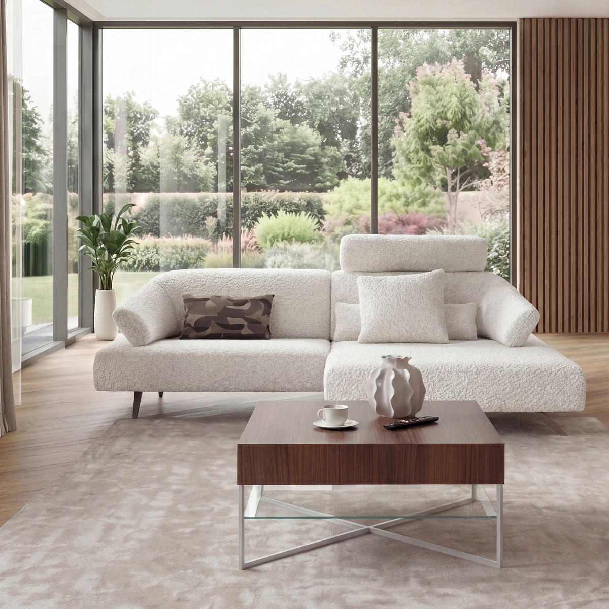 ECKSOFA Creme Chenille  - Beige/Creme, Design, Textil/Metall (162/278cm) - hülsta