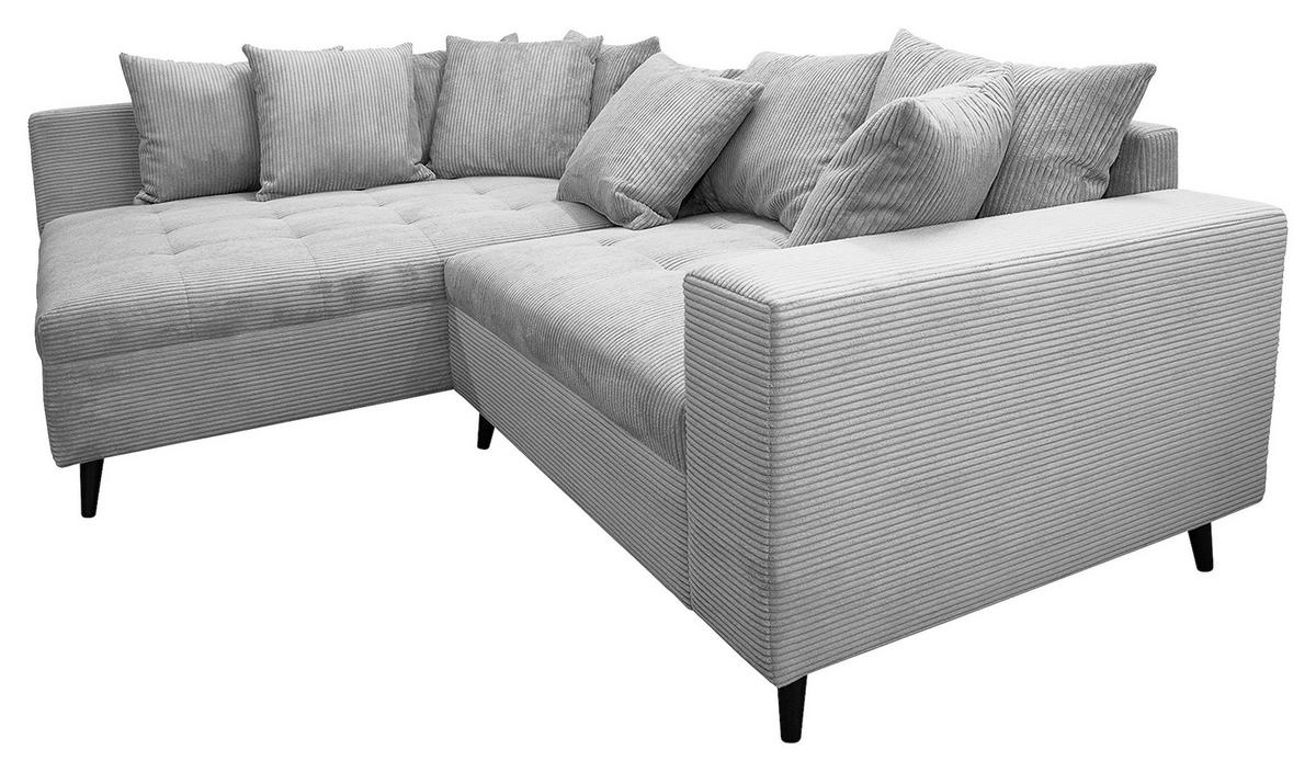 Ecksofa inkl. Hocker in Cord Hellgrau  - Hellgrau/Schwarz, Design, Holz/Textil (174/247cm) - MID.YOU