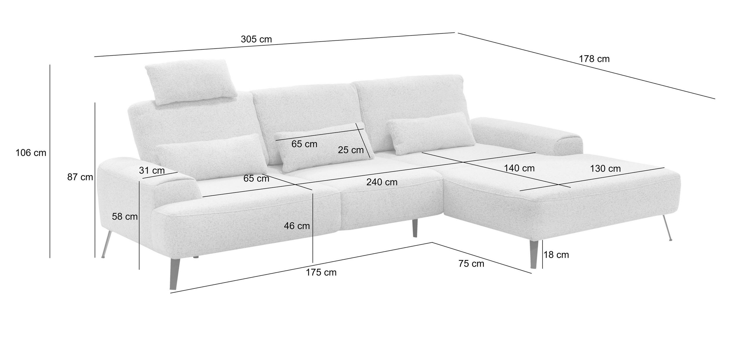 Thumbnail - Livetastic Ecksofa Astoria, Beige, Textil, 3-Sitzer, Füllung: Silikon, Schaumstoffflocken, L-Form, Ottomane rechts, 305x...