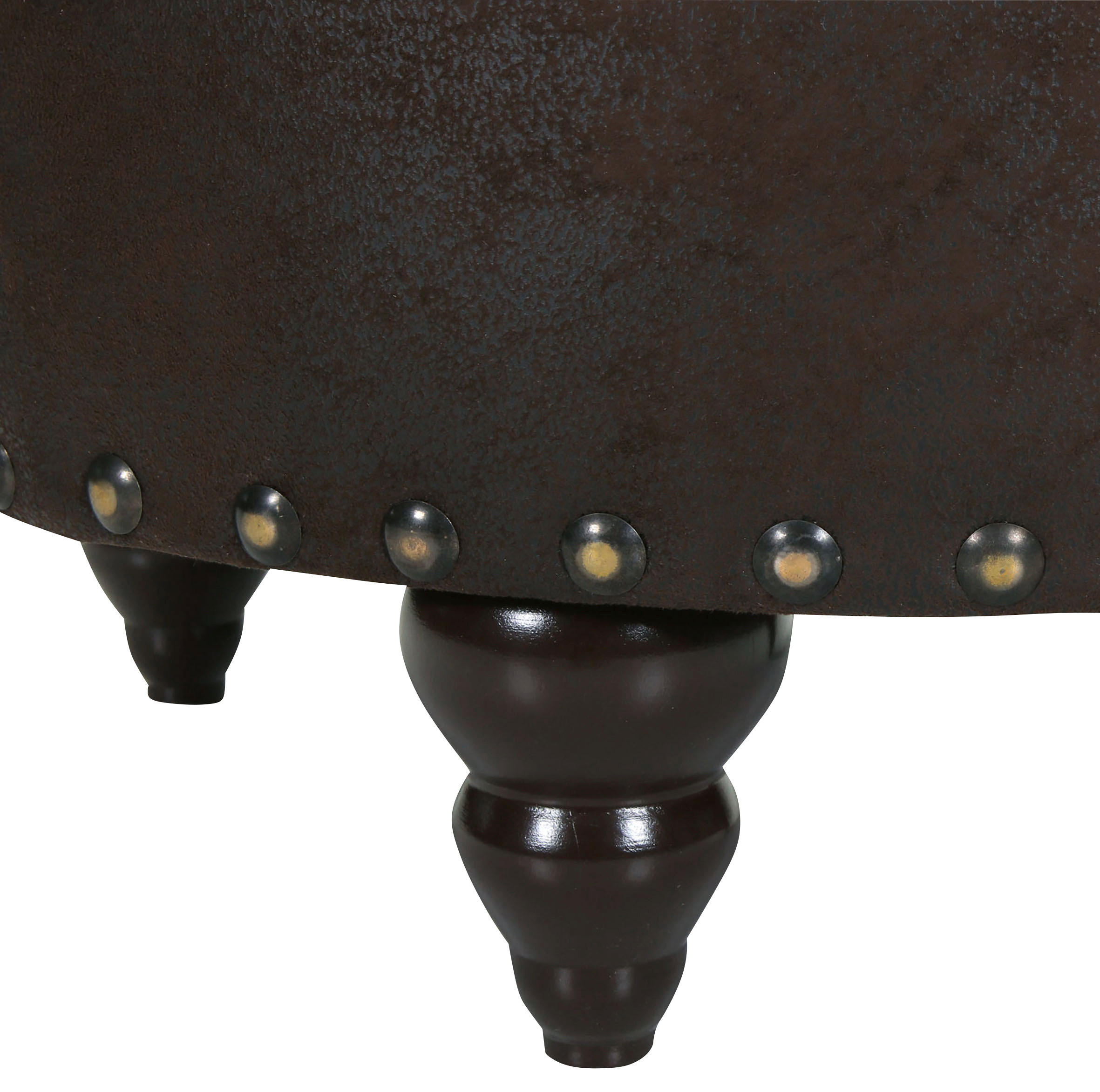 Thumbnail - Landscape Hocker, Hellgrau, Dunkelbraun, Textil, Buche, massiv, Lederoptik, rund, 75x50x75 cm, Stoffauswahl, erweiterbar...