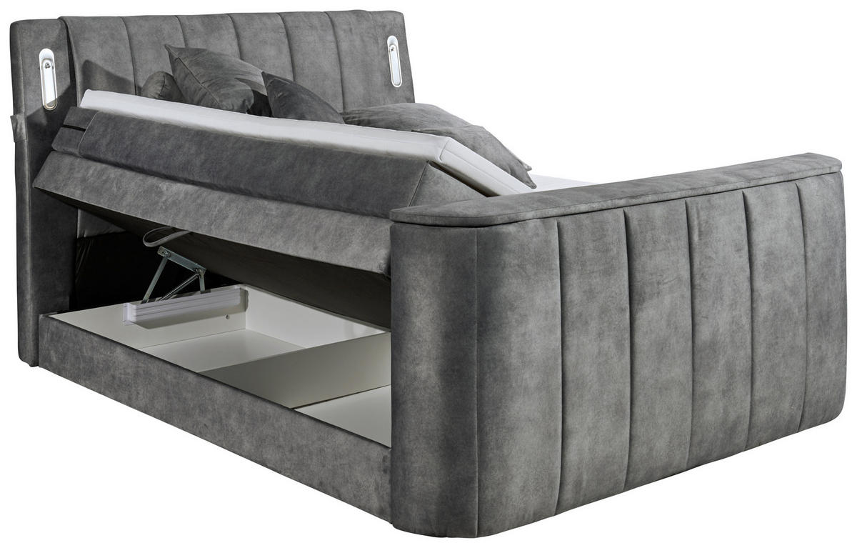 BOXSPRING KREVET    180/200 cm  - siva, Moderno, drvni materijal/tekstil (180/200cm) - MID.YOU