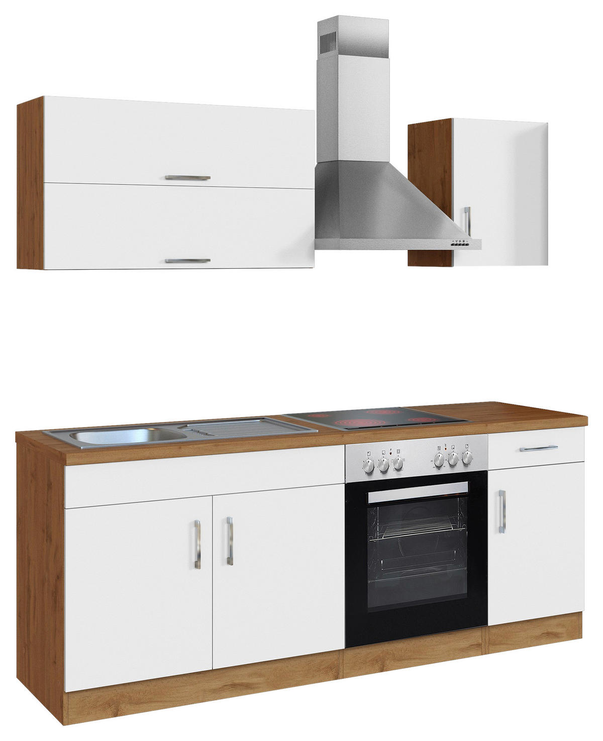 KÜCHENBLOCK 210 cm   in Weiss, Eiche Wotan  - Chromfarben/Weiss, Modern, Holzwerkstoff/Metall (210cm) - Held