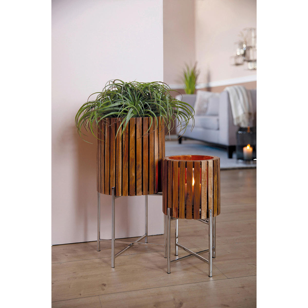 ÜBERTOPF 23/43 cm Silberfarben, Hellbraun  - Hellbraun/Silberfarben, Basics, Holz/Metall (23/43cm)