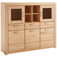 HIGHBOARD  160/136/40 cm 3 Schublade(n)  - Buchefarben/Silberfarben, Natur, Glas/Holz (160/136/40cm) - Cantus