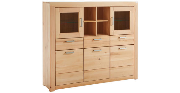 HIGHBOARD  160/136/40 cm 3 Schublade(n)  - Buchefarben/Silberfarben, Natur, Glas/Holz (160/136/40cm) - Cantus