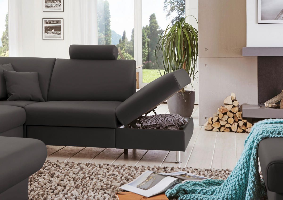WOHNLANDSCHAFT in Echtleder Grau  - Alufarben/Grau, Design, Leder/Metall (165/339/233cm) - Beldomo Premium