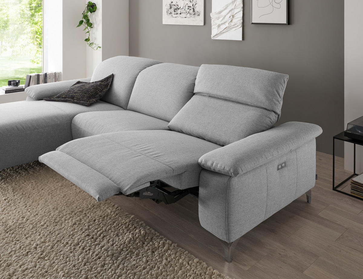 ECKSOFA Hellgrau Flachgewebe Rücken echt  - Chromfarben/Hellgrau, Design, Textil/Metall (180/280cm) - Musterring