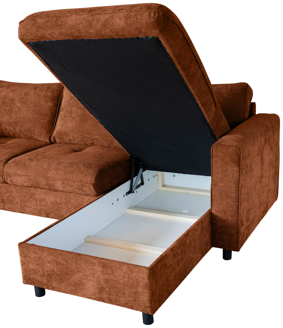ECKSOFA Rostfarben Flachgewebe  - Rostfarben/Schwarz, KONVENTIONELL, Textil/Metall (252/162cm) - Carryhome