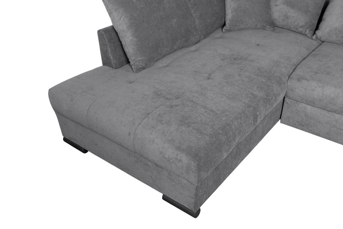 ECKSOFA ATLANTA Dunkelgrau Struktur Liegefläche im Originalstoff  - Dunkelgrau/Schwarz, Design, Textil/Metall (202/298cm) - MID.YOU