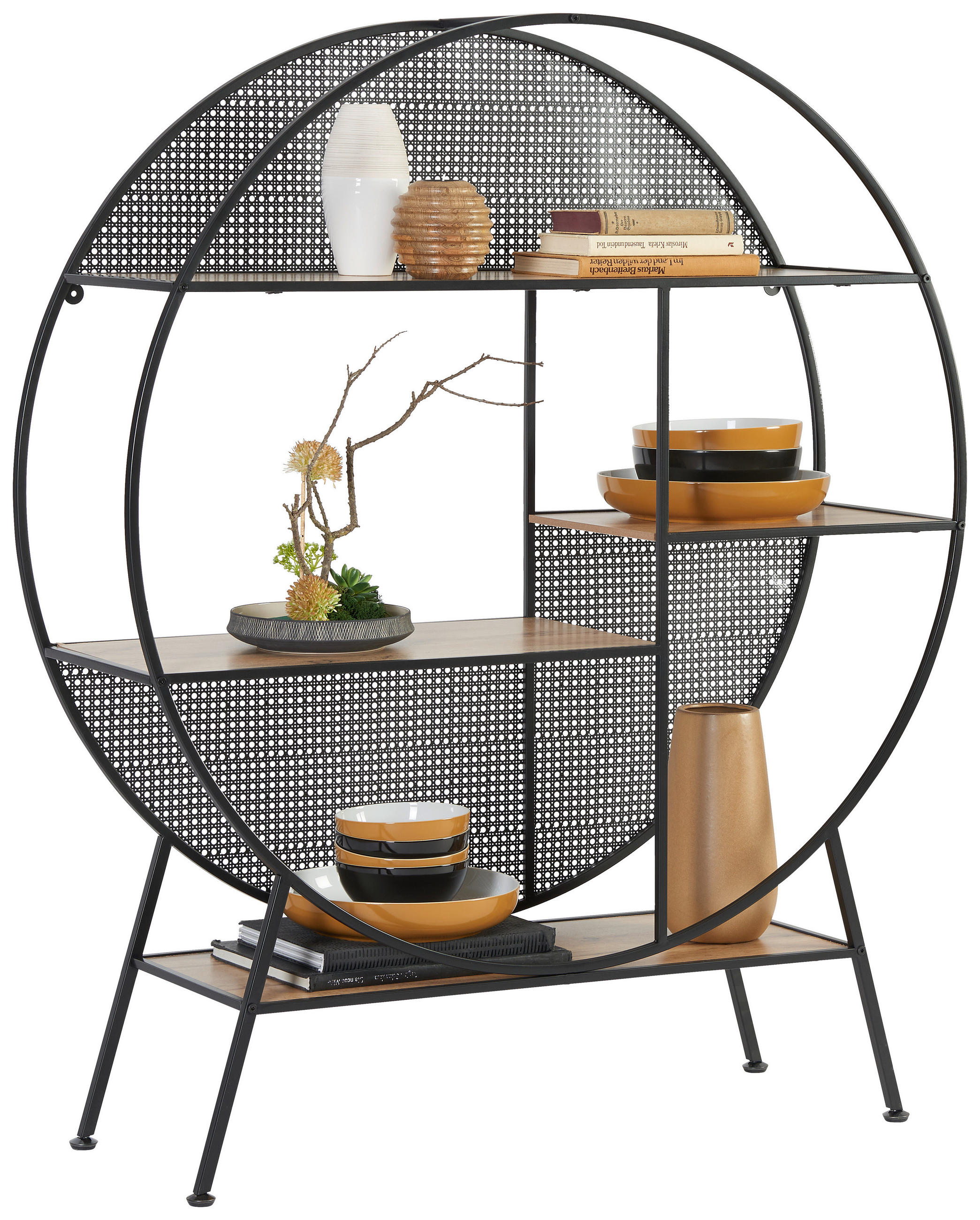 HYLLA i 109,5/131/33 cm svart, ekfärgad  - svart/ekfärgad, Trend, metall/trämaterial (109,5/131/33cm) - Xora