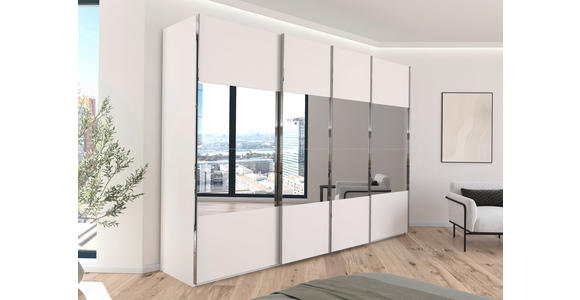 SCHWEBETÜRENSCHRANK  in Weiß  - Chromfarben/Weiß, Design, Holzwerkstoff/Metall (316/223/68cm) - Novel